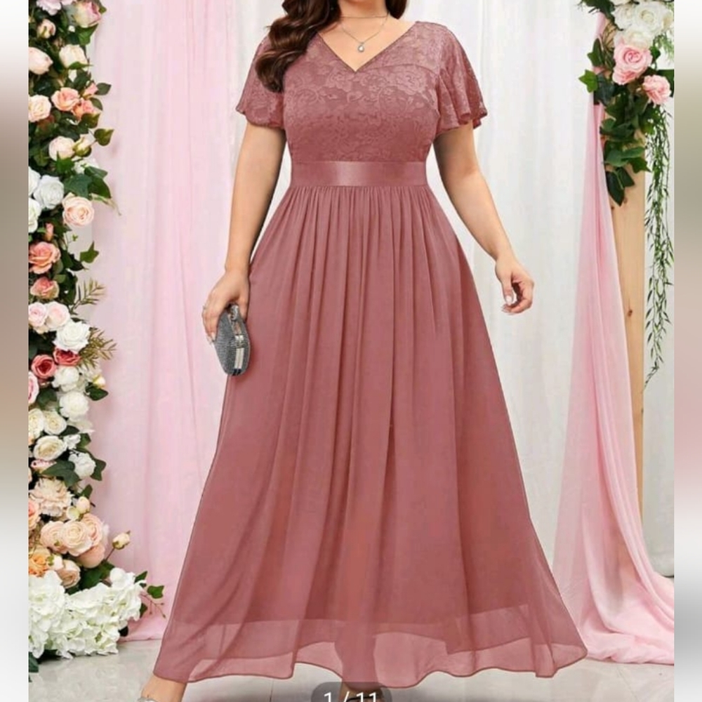 MIUSOL Plus Contrast Lace Butterfly Sleeve Chiffon Formal Dress 0xl